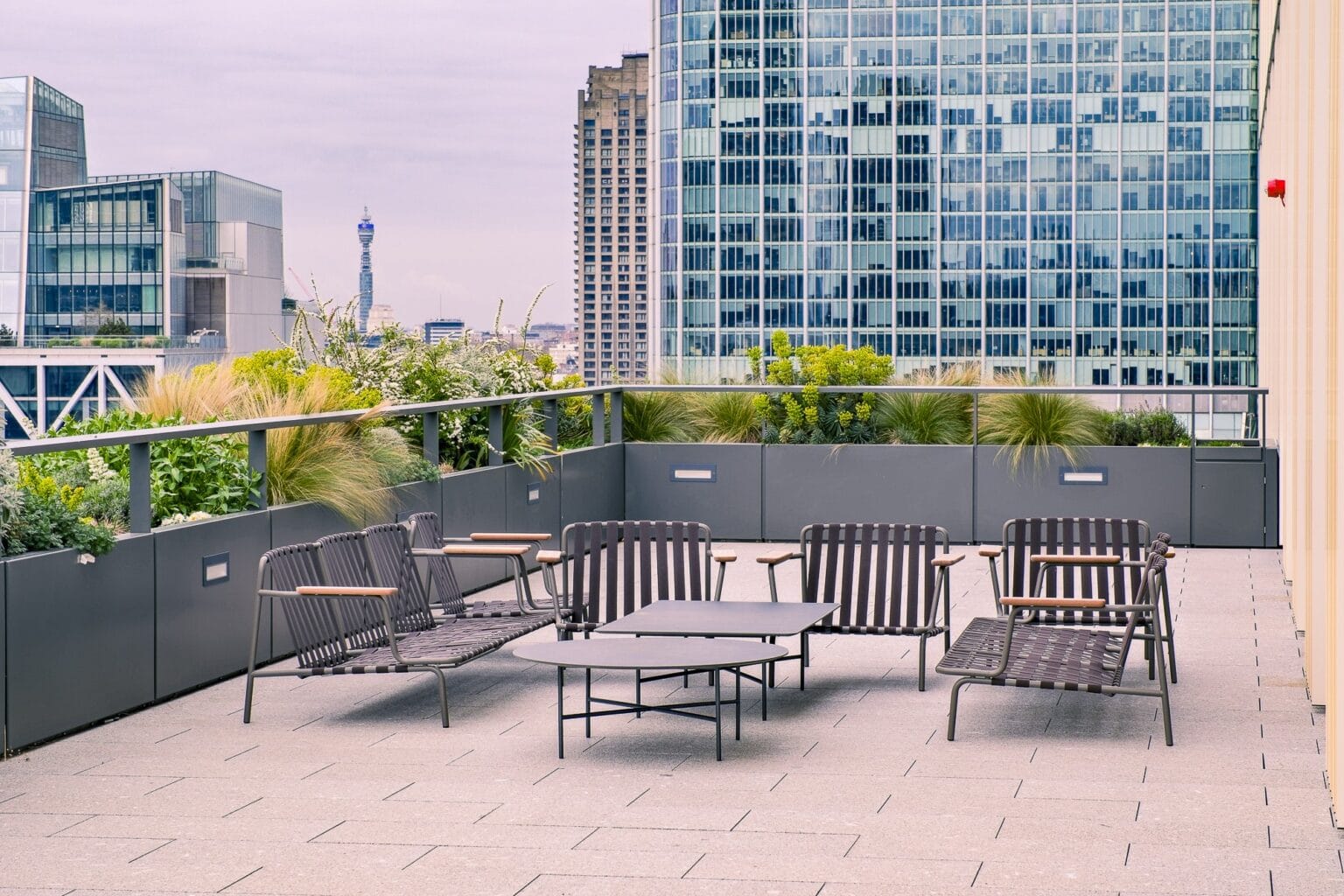Roof terrace seating overlooking London